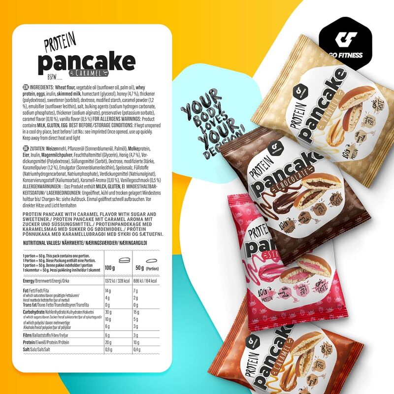Go Fitness 12 Protein Pancakes - High Protein Snack, Freshly Baked & Extremely Delicious - Protein Bar Alternative with 10 g Protein Per Pancake (Strawberry)